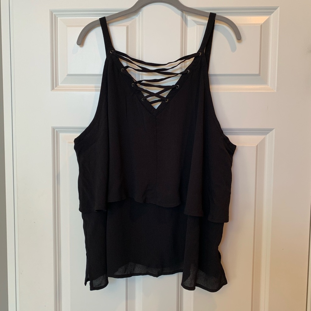 Eloquii Black Top with Laced Detail